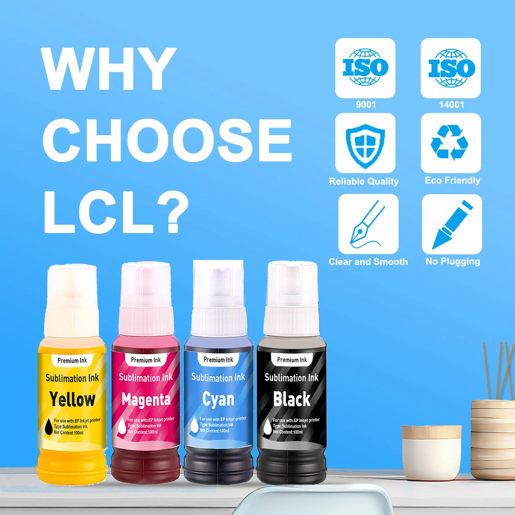 LCL Wkład atramentowy sublimacyjny 400 ml do drukarek atramentowych Epson EcoTank ET-2700 ET-2750 ET-2751 ET-2756 ET-3700 do drukarek atramentowych do kubka termotransferowego, kubka, koszulki